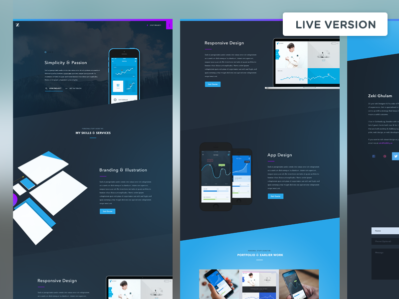 Live Portfolio portfolio live html css ui ux logo branding zeki ios8 flat landing page