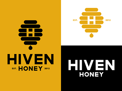 Hiven Honey apiary bee black gold h honey logo vector white word mark wordmark