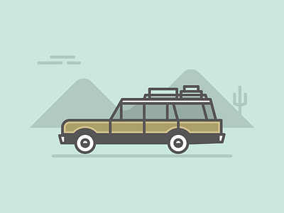 Road Trip desert illustration road station wagon travel trip vector vehicle