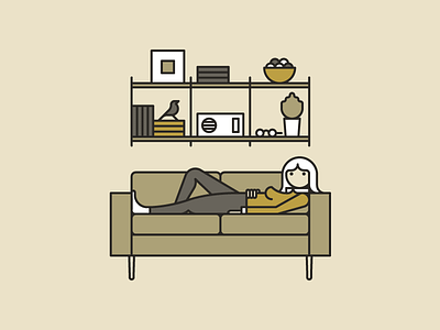 Habitat couch female flat girl illustration minimal modern retro vector