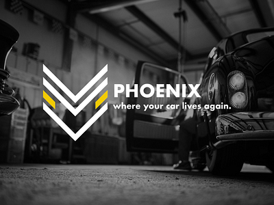 Phoenix. Where your car lives again. branding graphic design logo