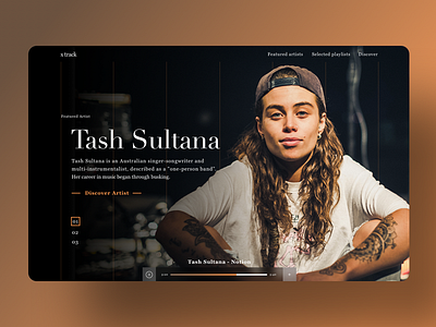 Music discovery site UI concept artist dark design music tash sultana ui design web design