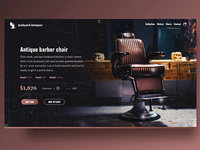 Junkyard Antiques - Barber's chair chair clean dark design product design product page ui design web design