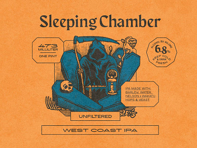 Sleep is the cousin of... beer branding beer label branding design emeryville graphic design grim reaper hops illustration illustrator india pale ale logo type typography wondrous brewing co