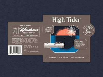 Wondrous Brewing - High tider beer branding beer label beer label design branding design emeryville graphic design halftones illustration label design minimal illustration packaging texture type typography wondrous brewing co