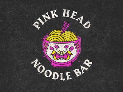 Pink Head Noodle Bar asian branding graphic design handlettering illustrate illustration illustrator lettering noodle restaurant restaurant t shirt typography