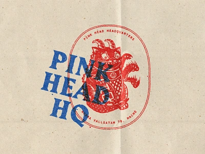 Pink Head HQ asian fusion restaurant brand agency brand design branding illustration kaiju logo logotype maneki neko stamp stamp design typography wordmark