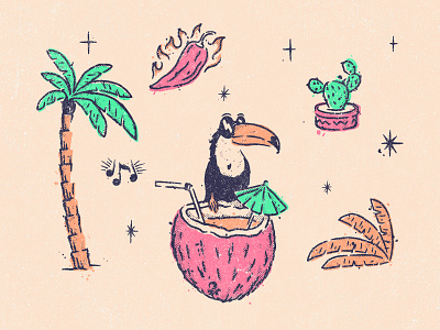 Tranquilo Thursdays - Illustrations branding branding elements cactus chili coconut illustration illustration design illustration language illustrative branding illustrator palm tree south america south american restaurant toucan tranquilo