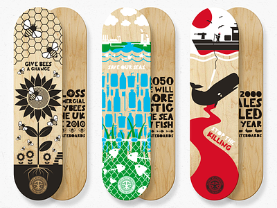 Karma Skateboards - Skate for the Planet bees environmental give bees a chance icons illustration nature sea shepherd skateboard skateboarding surfers against sewage vector whales