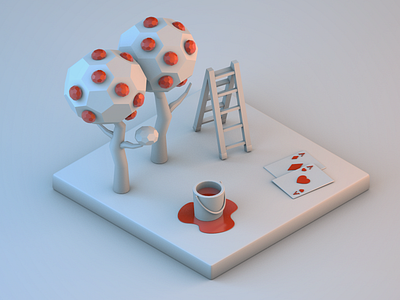 Painting the roses red 3d alice in wonderland c4d cinema 4d cinema4d clayrender illustration isometric isometricart lowpoly lowpolyart render