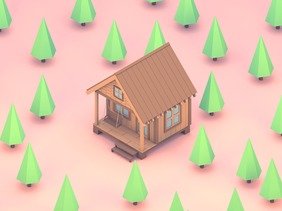 Lowpoly Cabin 3dillustration c4d cabin cgi cinema 4d house illustration isometric isometric art low poly lowpoly lowpolyart render tree