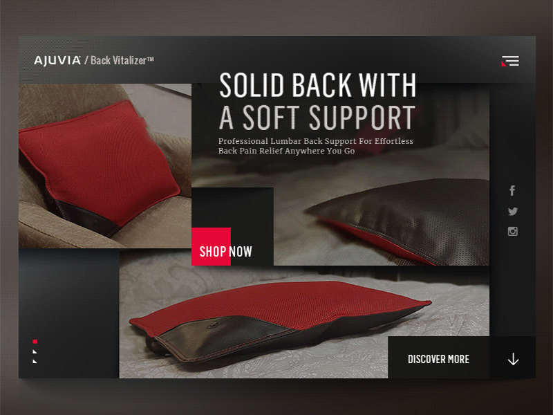 Ajuvia animation comfort dark design motion pillow rectangle red soft ui ux web