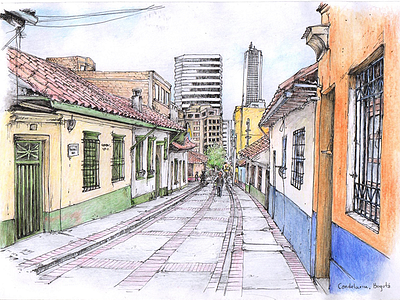 La Candelaria bogota buildings candelaria colombia sketch streets watercolor
