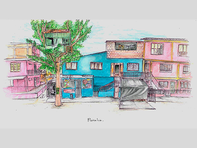 Floralia cali city colombia drawing house illustration sketch watercolor