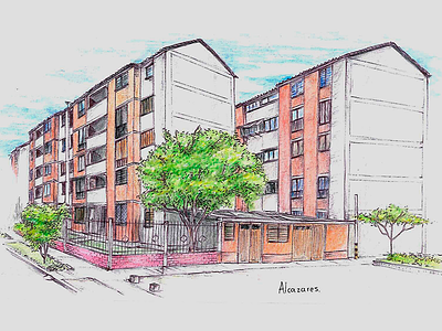 Alcazares cali city colombia drawing house illustration sketch watercolor