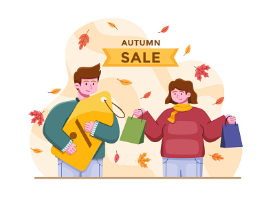 Autumn Sale Illustration autumn autumn promotion autumn sale design fall graphic design illustration landing page illustration people ui vector