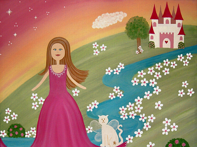 Home Sweet Home 2004 castle cat childrens art kids art kitty princess samantha shirley two little witches art