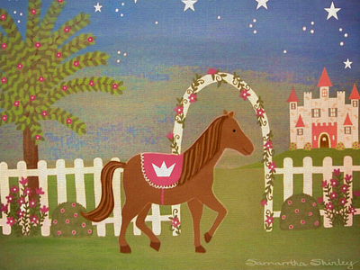 Horse Princess 2004 castle childrens art girls horse kids art samantha shirley two little witches art
