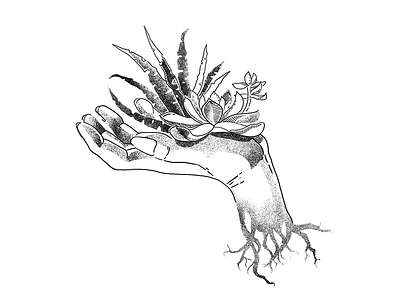 Hand black white cactus drawing flowers hand illustration plants roots sketch succulent tattoo