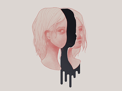 duality art digital digital painting face girl illustration monochromatic portrait psychological