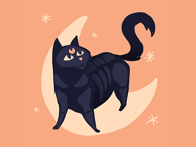 Black Cat #Inktober 7/31 black cat cat halloween illustration inktober kitty luna moon sailor moon salem stars