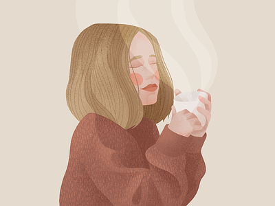 Cold days autumn coffee cold flat girl hot illustration noise sweather tea texture winter