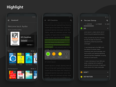 Highlight : eBook Reader app concept book book app concept app reader ui design ux design