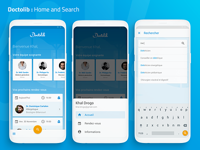 [UXC2] Doctolib : Home And Search android app app concept card care concept app design doctolib experience experience design health health app health care ui ux