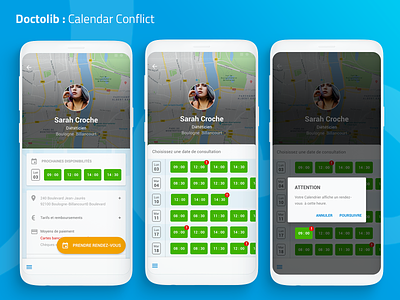 [UXC2] Doctolib : Calendar Conflict android app appointment calendar care design doctolib doctor experience health health app health care smart ui ux