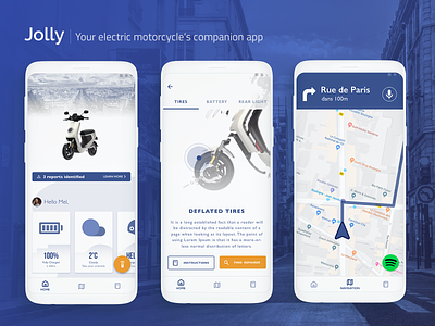 [UXC4] Jolly : Your electric motorcycle's companion android app card concept app design diagnostic electric electric scooter experience instructions manual navigation scooter scooters ui ux