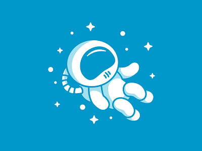 Cartoon Astronaut Icon astronaut blue branding cartoon creative design graphic icon illustration illustrator logo logo mark newglue space stars vector