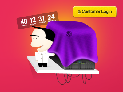 WordPress Hosting character hosting illustration launching soon pink purple server