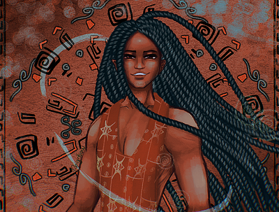 Tribal Winds black character digital art ethnic illustration long hair male man original character reignbowartools tribal twists