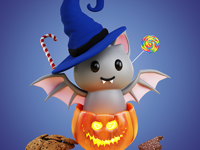 Cute Bat Trick or Treat Happy Halloween 3d illustration bat cute cartoon halloween trick or treat