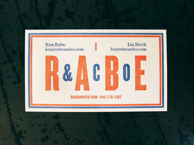 Rabe & Co Card blue business card letterpress red type typography