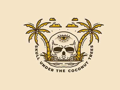 Skull under the coconut tree adipra std adpr std art logo design illustration logo surf vector vintage art