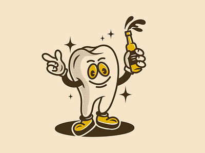 Tooth character hold a beer adipra std adpr std art logo design healthy illustration logo vintage art