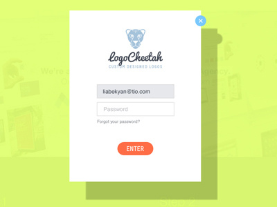 Popup login window bright color email enter login logo password popup shadow startup website window
