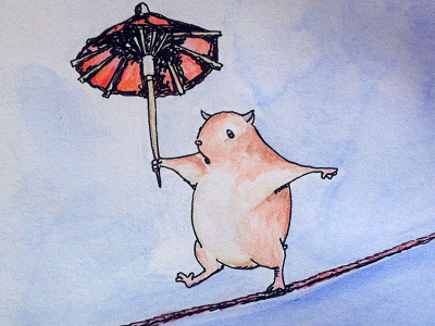 Hamster on a Tightrope with a Cocktail Umbrella character cocktail umbrella hamster illustration kids tightrope
