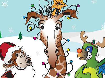 Zoo Christmas christmas costume giraffe holidays illustration orangutan parrot zoo