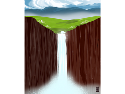 Waterfall concept art digital painting illustration procreate
