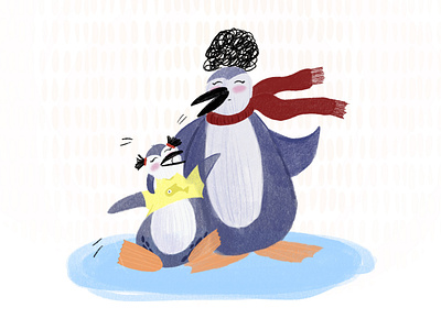 Baby penguen and her mom character design children book digital painting illustration procreate
