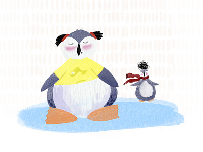 Baby penguen and her mom