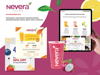 Logo Design and Packaging Design for Nevera Juice Bar Whittier branding food and beverage branding graphic design logo packaging website design