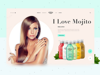 Fresh Pop - I Love Mojito Concept beauty color concept girls minimal mockups pink prototypes site skin web wireframes