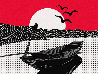 Sunset boat digital illustration illustration minimal pattern procreate red sunset