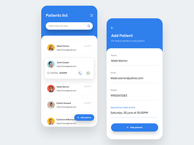 Doctor's app add patient doctors app health listing medical app patient product design ui uiux