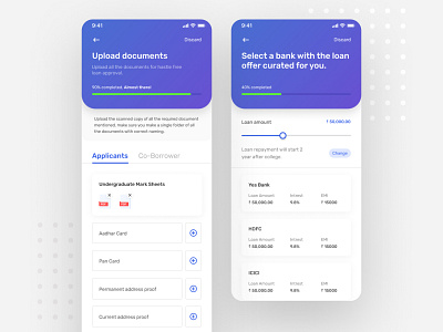 Upload documents and bank selection screen bank app education app finance fintech loan app ui uidesign uiux upload upload documents