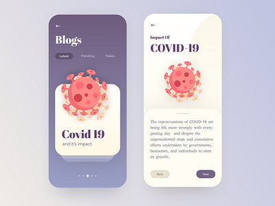 Blog Design | Concept blog cards concept design corona virus covid gradient interface swipe ui virus