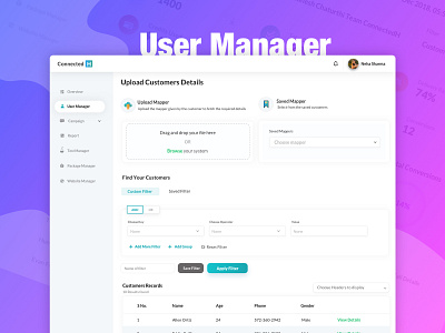 User Mapping ccustomer dashboard drag drag drop filters listing management manager mapper uiux upload user